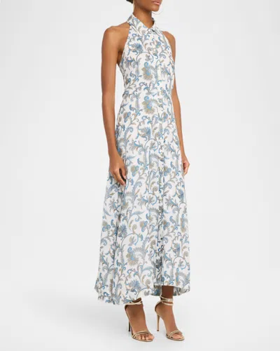 Veronica Beard Mackey Paisley Halter Neck Sleeveless Ramie Shirtdress In Gray