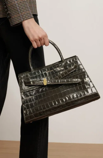 Veronica Beard Dash Croc Embossed Leather Top Handle Bag In Green