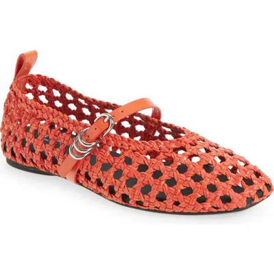 Rag & Bone Orange Spire Woven Mary Jane Faux-leather Flats In Red