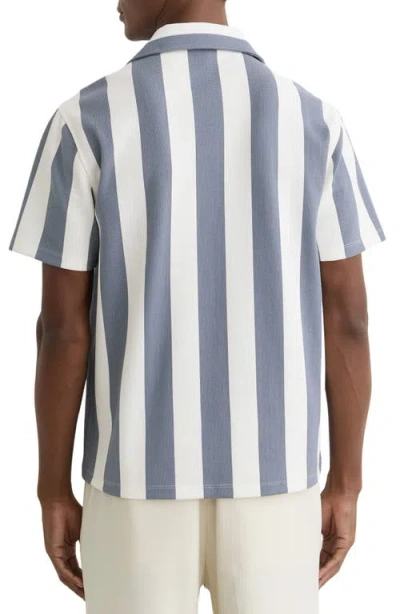 Reiss Mens Airforce Blue Off White Dexter Cuban-collar Block-stripe Stretch-woven Shirt Xl