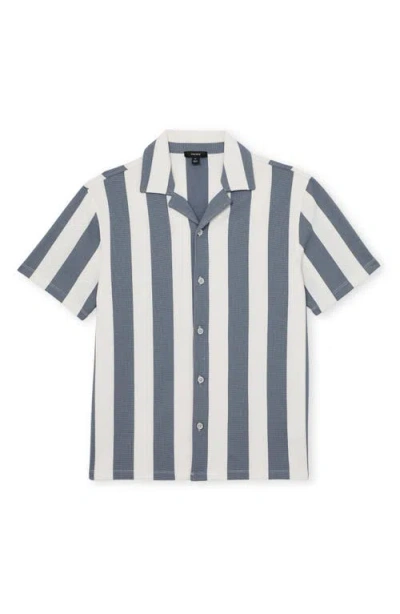 Reiss Mens Airforce Blue Off White Dexter Cuban-collar Block-stripe Stretch-woven Shirt Xl