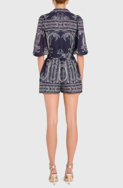 Amanda Uprichard Lucia Balloon Sleeve Romper In Blue