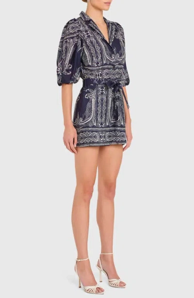 Amanda Uprichard Lucia Balloon Sleeve Romper In Blue