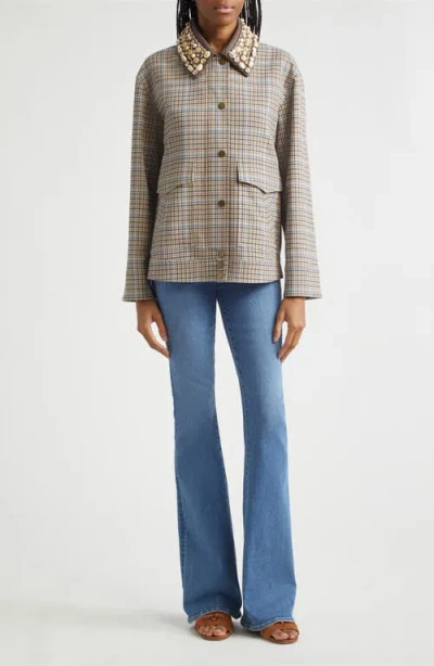 Veronica Beard Kasper Plaid-pattern Embellished-collar Jacket In Gray