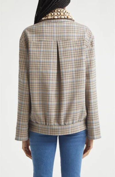 Veronica Beard Kasper Plaid-pattern Embellished-collar Jacket In Gray