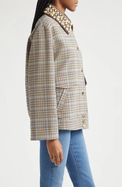 Veronica Beard Kasper Plaid-pattern Embellished-collar Jacket In Gray