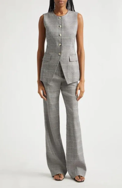 Veronica Beard Jude High Waist Wide Leg Glen Plaid Pants In Gray