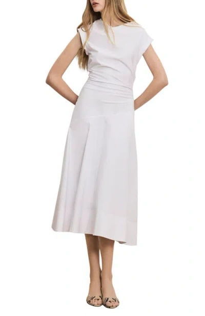 Veronica Beard Lisette Gathered Cotton-blend Poplin Midi Dress In White