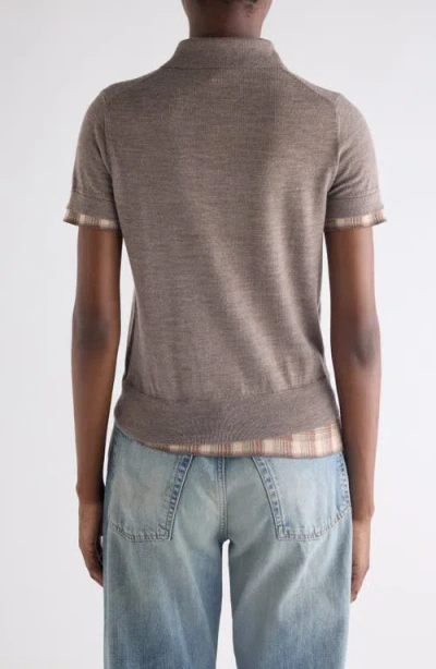 Acne Studios Layered Short Sleeve Wool Polo Sweater In Brown