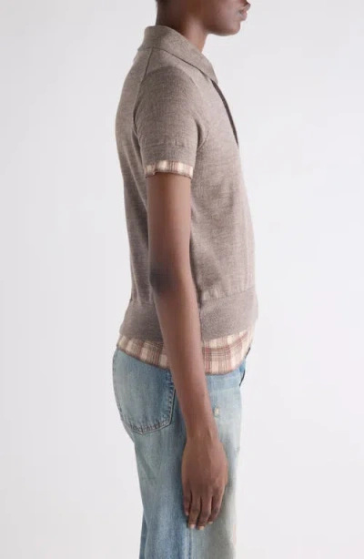 Acne Studios Layered Short Sleeve Wool Polo Sweater In Brown