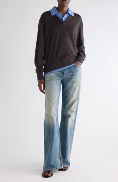 Acne Studios Womens Brown Blue Kascha Layered Wool Jumper