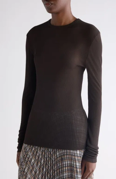 Acne Studios Semisheer Long Sleeve Rib T-shirt In Brown