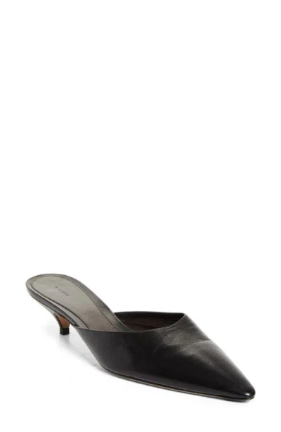 The Row Liisa Leather Kitten Heel Pointed Toe Mules In Black