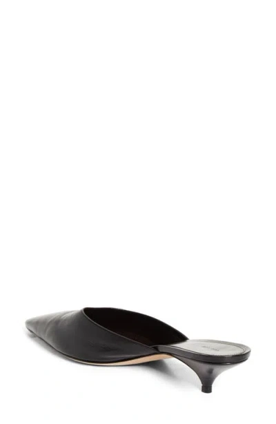 The Row Liisa Leather Kitten Heel Pointed Toe Mules In Black