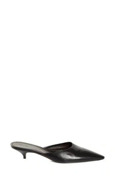 The Row Liisa Leather Kitten Heel Pointed Toe Mules In Black