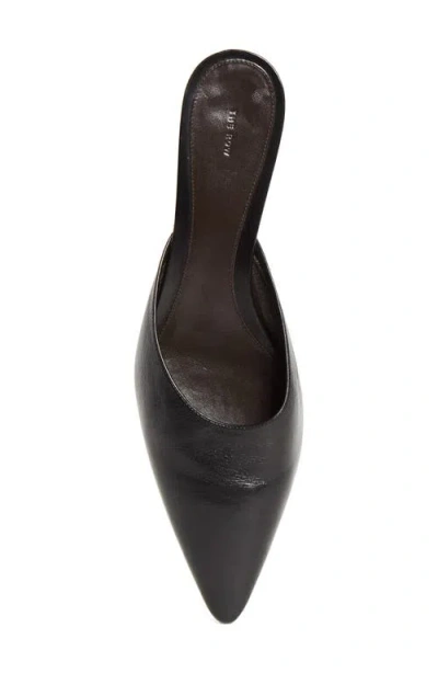 The Row Liisa Leather Kitten Heel Pointed Toe Mules In Black
