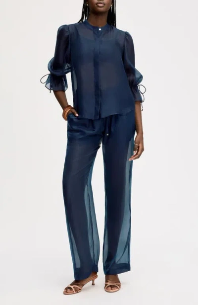 Sam Edelman Sheer Drawstring Pants In Blue