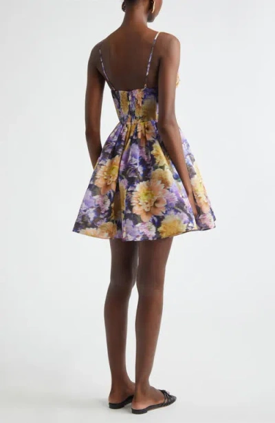 Zimmermann Luna Gathered Floral-print Linen And Silk-blend Mini Dress In Multi