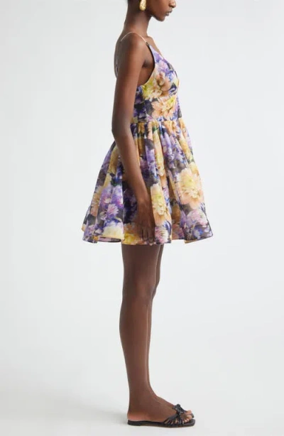 Zimmermann Luna Gathered Floral-print Linen And Silk-blend Mini Dress In Multi