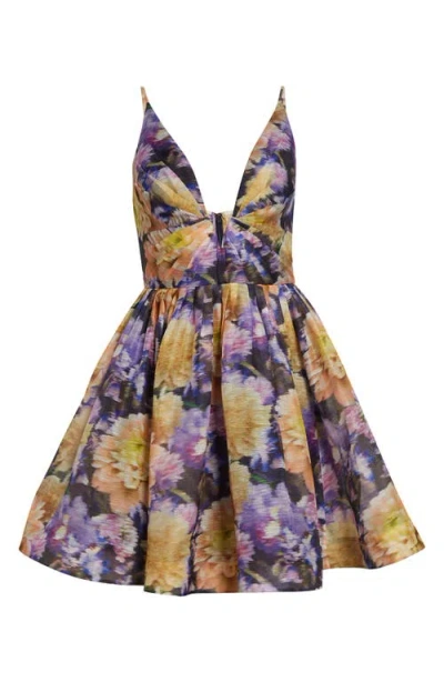 Zimmermann Luna Gathered Floral-print Linen And Silk-blend Mini Dress In Multi