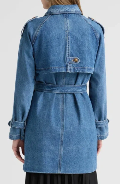 Nvlt Belted Double Breasted Denim Trench Coat In Blue