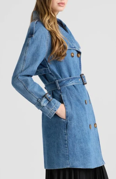 Nvlt Belted Double Breasted Denim Trench Coat In Blue