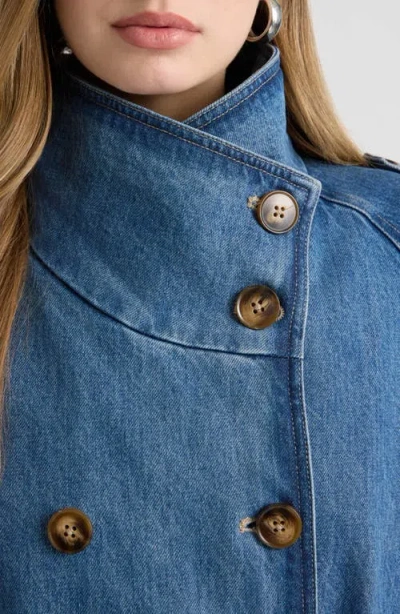 Nvlt Belted Double Breasted Denim Trench Coat In Blue