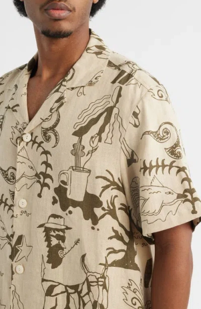 Oas Poplan Linen Camp Shirt In Pattern