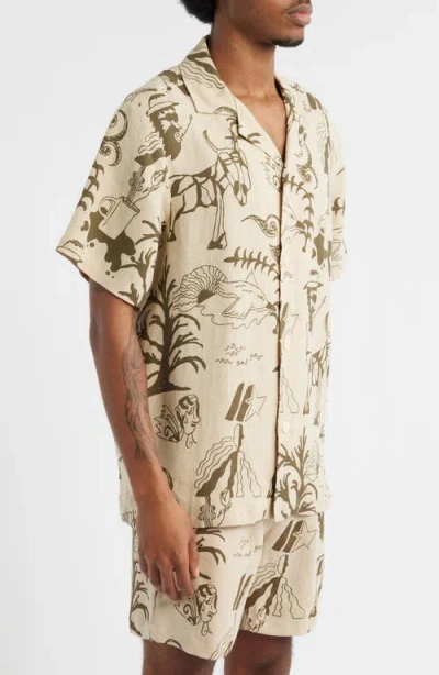 Oas Poplan Linen Camp Shirt In Pattern