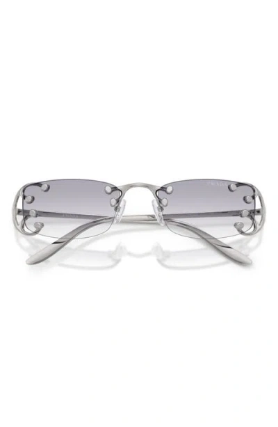 Prada Rimless Rectangular Sunglasses With Polished Metal Frames In Silver