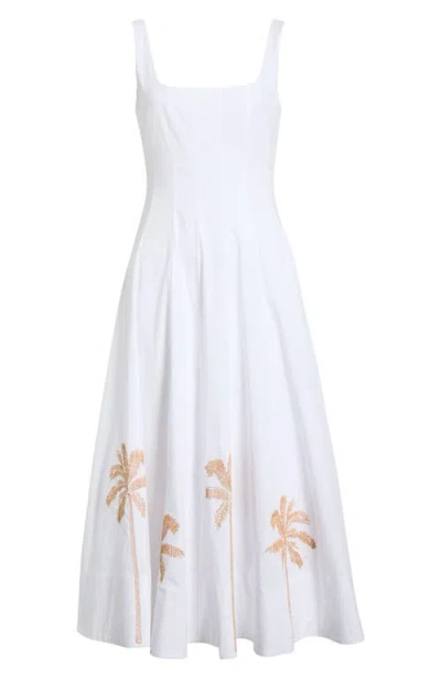Staud Wells Pleated Printed Cotton-blend Poplin Midi Dress In White