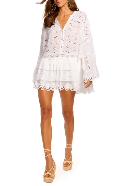 Ramy Brook Roxanne Long Sleeve Sheer Cotton Broderie Anglaise Cover-up Dress In White