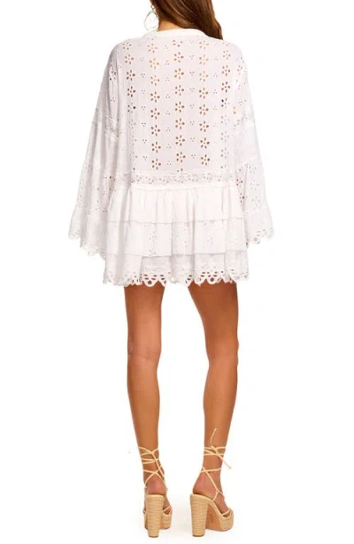 Ramy Brook Roxanne Long Sleeve Sheer Cotton Broderie Anglaise Cover-up Dress In White