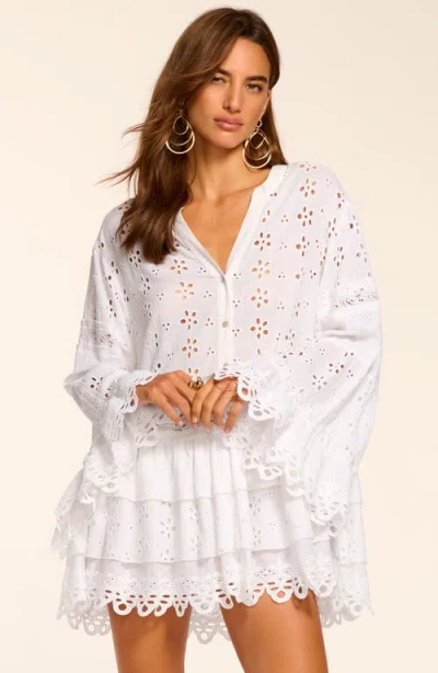 Ramy Brook Roxanne Long Sleeve Sheer Cotton Broderie Anglaise Cover-up Dress In White