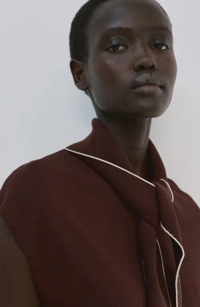 Mango Bert Tie Neck Top In Brown