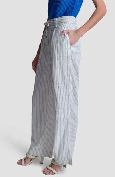 Dkny Stripe Linen Blend Drawstring Pants In White