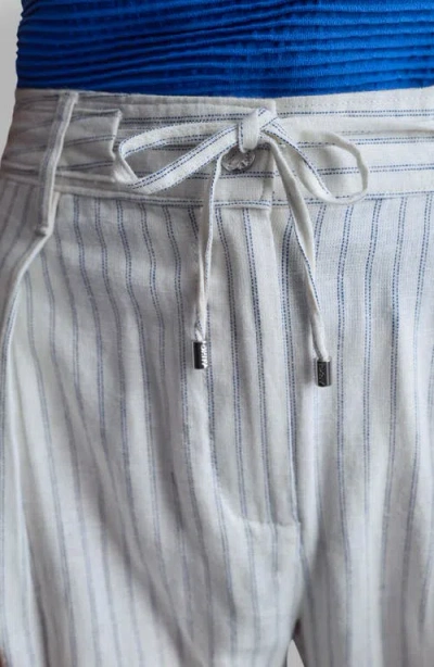 Dkny Stripe Linen Blend Drawstring Pants In White