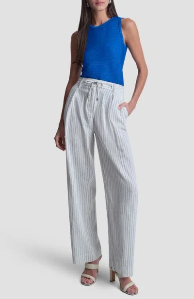 Dkny Stripe Linen Blend Drawstring Pants In White