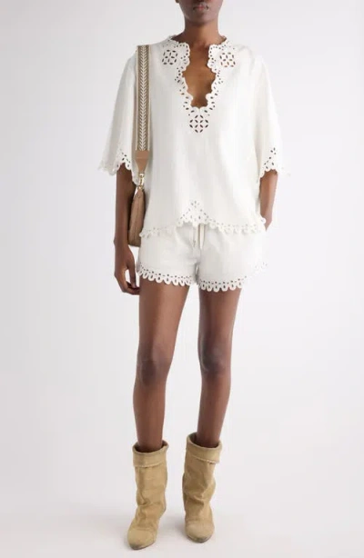 Isabel Marant Étoile Blusa Bianca A Maniche Corte Con Scollo A V E Orlo Smerlato Marant Etoile In White
