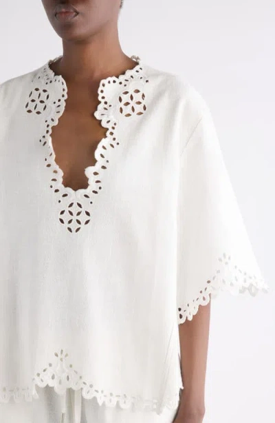 Isabel Marant Étoile Blusa Bianca A Maniche Corte Con Scollo A V E Orlo Smerlato Marant Etoile In White
