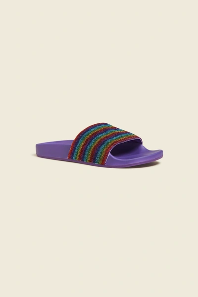 Marc Jacobs Purple Lurex Stripe Cooper Slide Sandals In Purple Multi