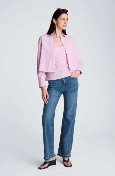 Kenneth Cole Cropped Long Sleeve Button Front Shirt In Purple