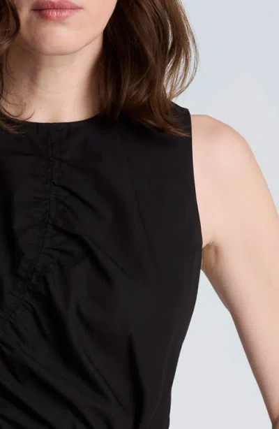 Kenneth Cole Asymmetric Ruched Cotton Blend Midi Dress In Black