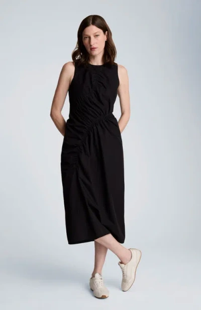 Kenneth Cole Asymmetric Ruched Cotton Blend Midi Dress In Black