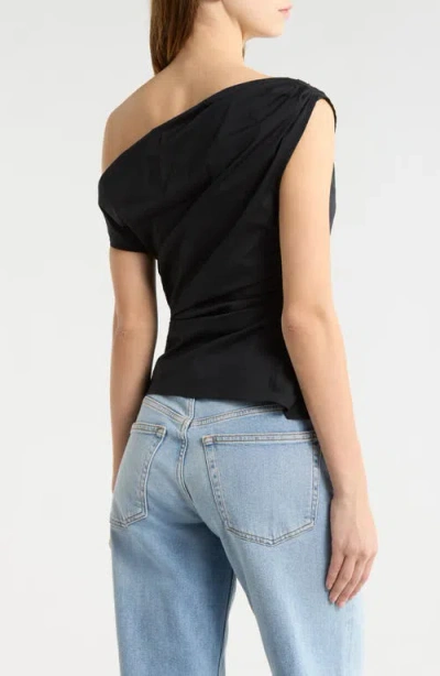 Staud Phare One-shoulder Draped Silk-blend Satin Top In Blue