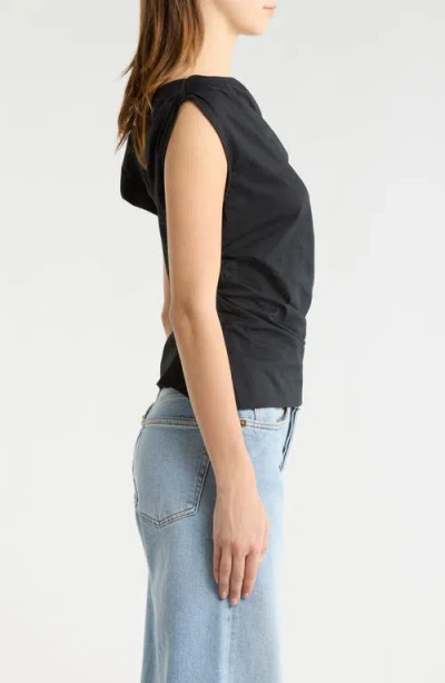 Staud Phare One-shoulder Draped Silk-blend Satin Top In Blue