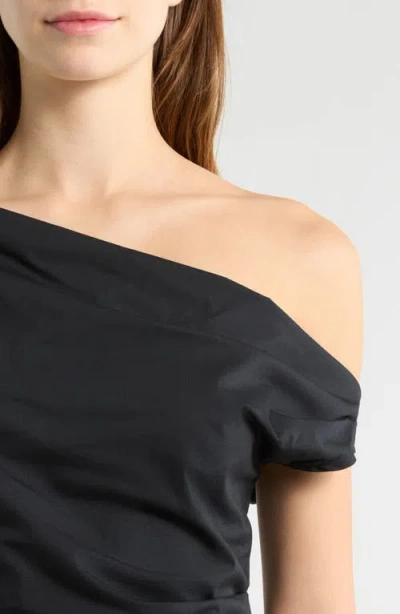 Staud Phare One-shoulder Draped Silk-blend Satin Top In Blue