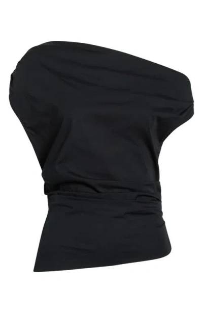 Staud Phare One-shoulder Draped Silk-blend Satin Top In Blue