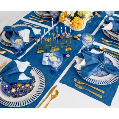 Solino Home Linen Table Runner In Blue