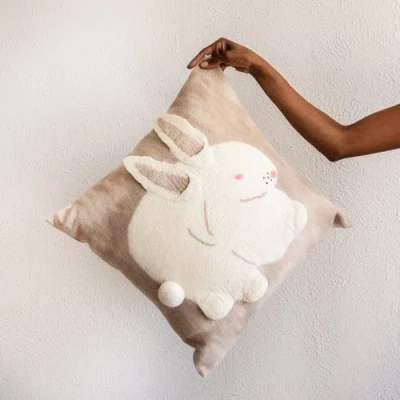 Kanju Interiors Bunny Rabbit Blush Wool Throw Pillow In Brown